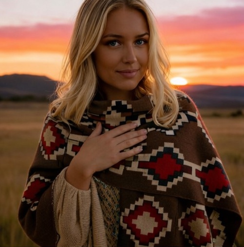 Ruana - Lana Tejida -Marrón