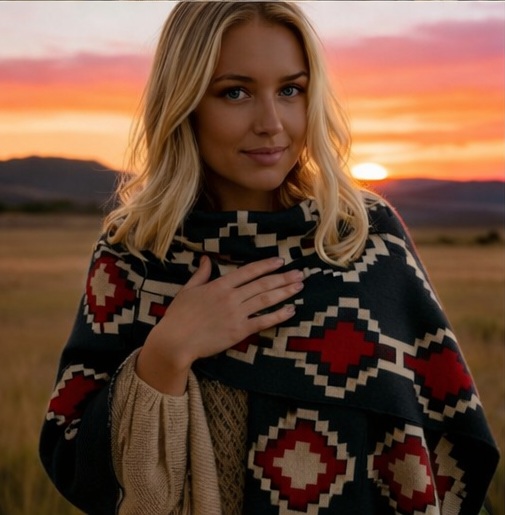 Ruana - Lana Tejida - Color Azul